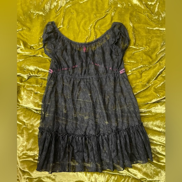 Nana anime Y2K vintage Betsy Johnson black pink sheer lace flower princess top - Picture 4 of 8